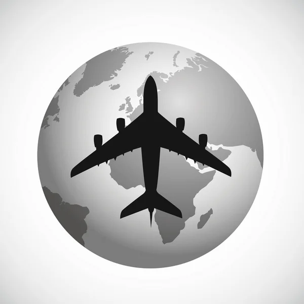 Silueta de avión volando alrededor del mundo — Vector de stock