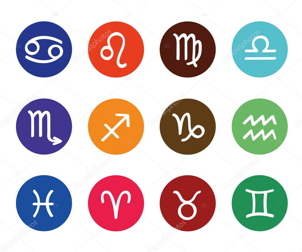 colorful round zodiac sign horoscope set