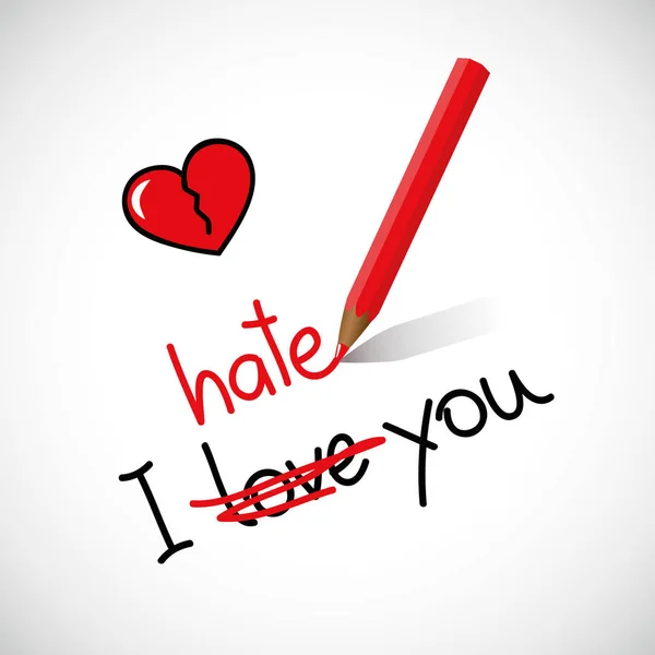 Odio la tipografía del amor corazón roto rojo — Vector de stock