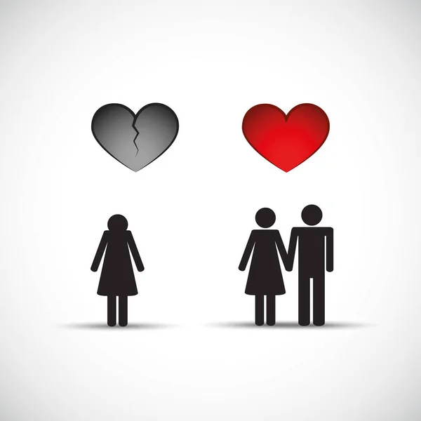 L'homme quitte sa femme et commence un nouveau pictogramme relationnel — Image vectorielle