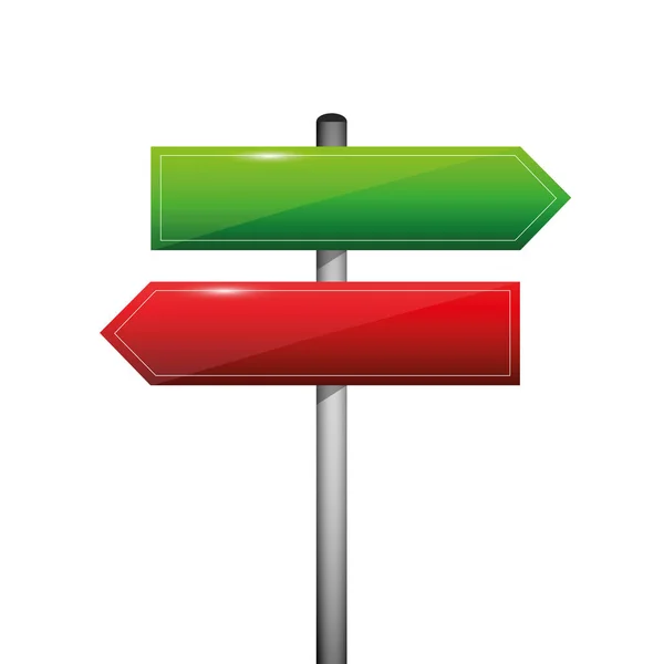 Vermelho e verde em branco sinalização direção sinal seta esquerda e direita — Vetor de Stock