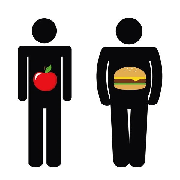 Man Healthy Apple Unhealthy Fast Food Burger Pictogram Vector Illustration — Stock Vector