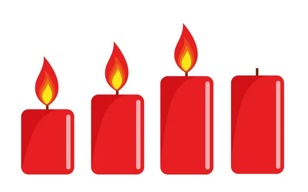 Tres rojo vela de adviento iluminado fondo blanco — Archivo Imágenes Vectoriales