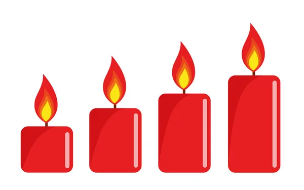 Quattro rosso acceso avvento candela sfondo bianco — Vettoriale Stock