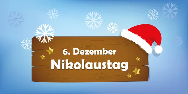 Holzschild 6. Dezember Heiliger Nikolaus Tag Schnee Hintergrund — Stockvektor