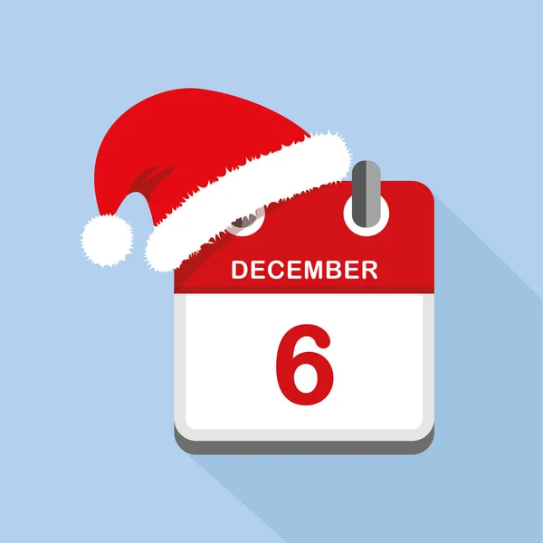 Calendario rojo 6 diciembre San Nicolás Día fondo azul — Vector de stock