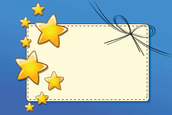 Tarjeta de regalo de papel con cintas con estrellas doradas sobre fondo azul — Archivo Imágenes Vectoriales