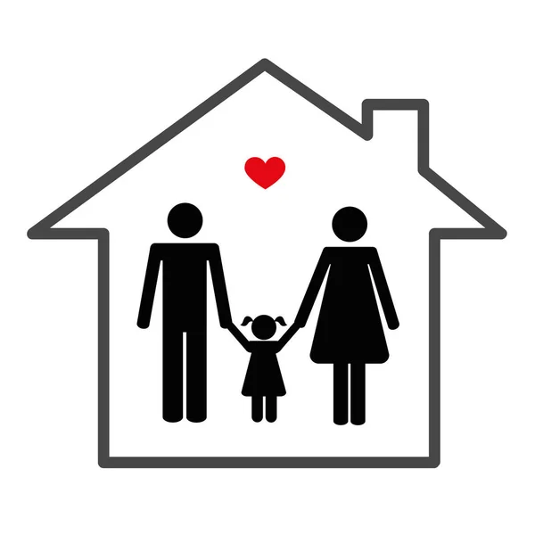 Familia en un icono de la casa en el fondo blanco — Vector de stock