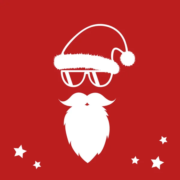 Hipster Santa Claus con barba fresca y gafas de sol Feliz diseño de Navidad — Vector de stock