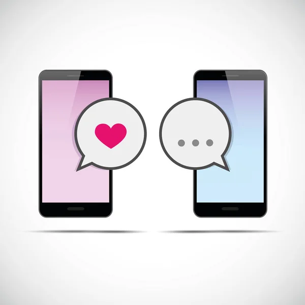 Online daterende mededeling roze en blauwe smartphone — Stockvector