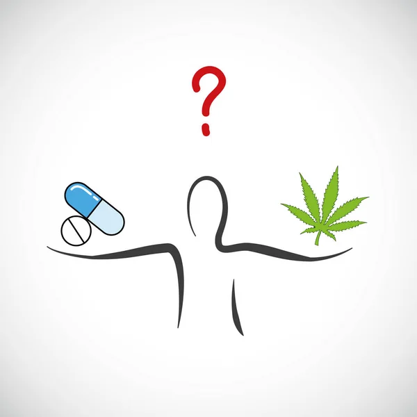 Cannabis of chemische tabletten geneeskunde besluit medicinale marihuana symbool — Stockvector