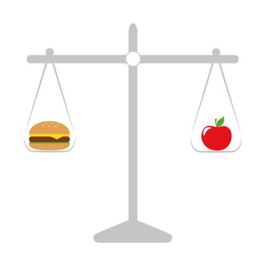 sağlıklı apple ve sağlıksız fast food terazi