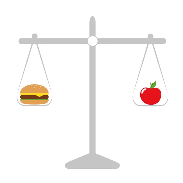 Healthy apple and unhealthy fast food libra — Stock Vector