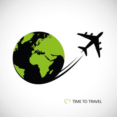 Yeşil Dünya çapında uçan uçak siluet