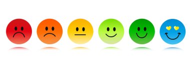 altı gülen yüzler derecelendirme kırmızı yeşil ve mavi