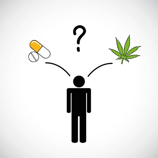 Cannabis ou comprimidos químicos pictograma decisão medicina — Vetor de Stock