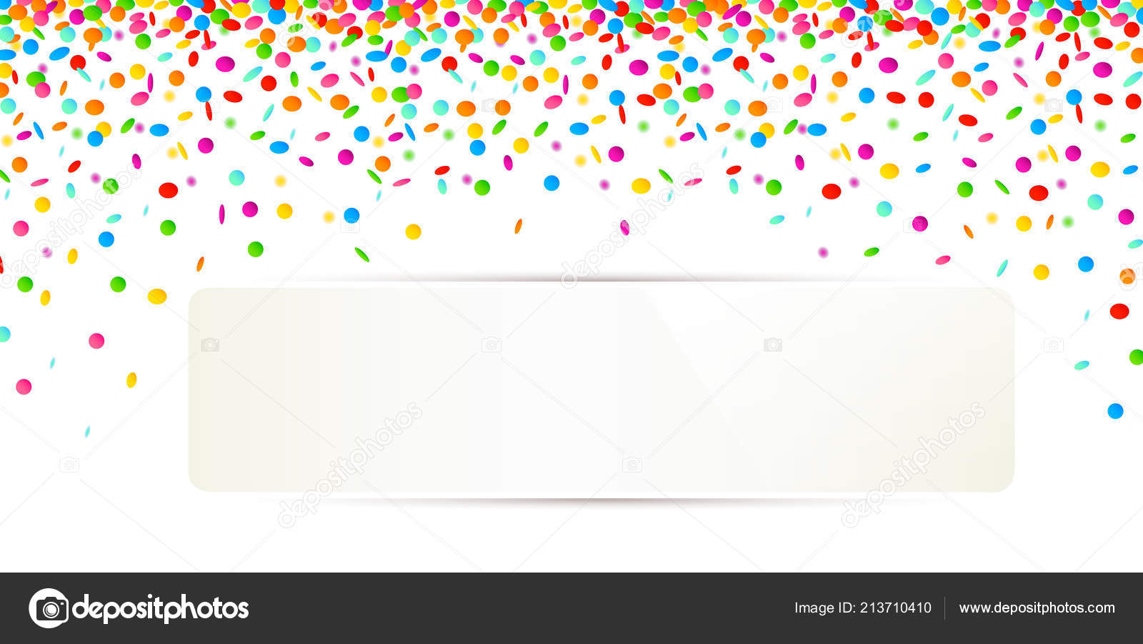 Celebration background with colorful confetti on white background and white  banner for copy space Stock Vector Image by ©krissikunterbunt #213710410