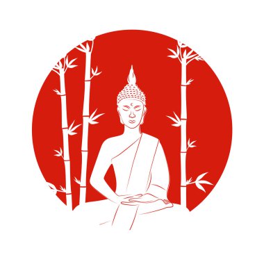 lotus poz bambu bir kırmızı zemin üzerine oturan buddha silüeti