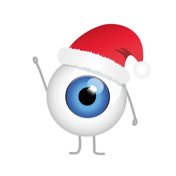 Feliz Navidad azul mal de ojo con sombrero de Navidad rojo — Vector de stock