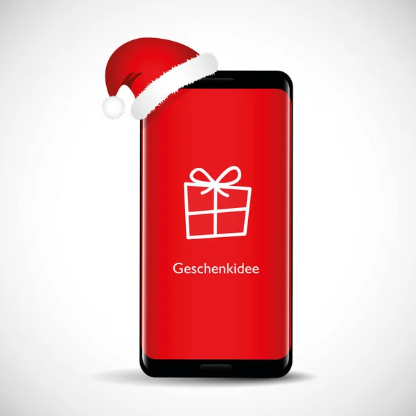Modernes Smartphone mit rotem Bildschirm und Weihnachtsmütze als Geschenk — Stockvektor