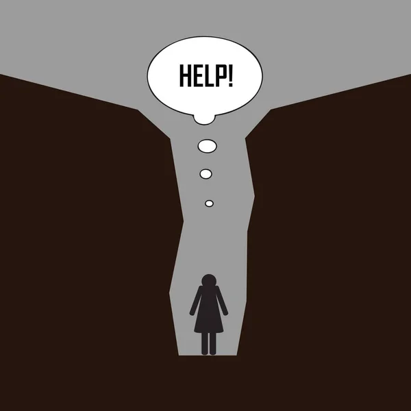 峡谷の中一人で立って悲しい女性ピクトグラムの助けが必要 — ストックベクタ