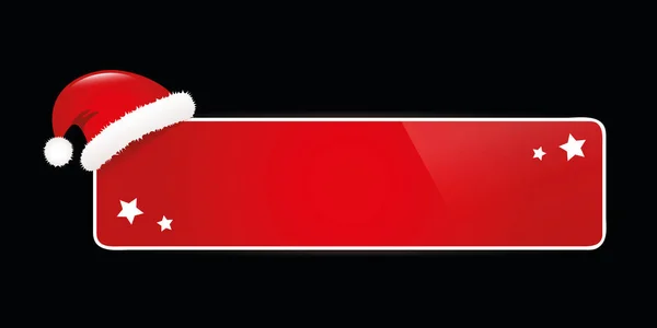 Leeres rotes Etikett mit Weihnachtsmütze auf schwarzem Hintergrund — Stockvektor