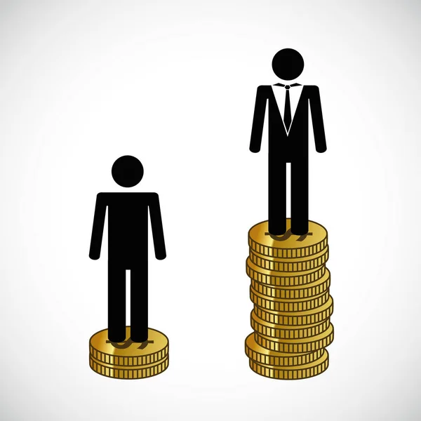 Бідний і багатий чоловік стоїть на вежі грошей інфографіки — стоковий вектор
