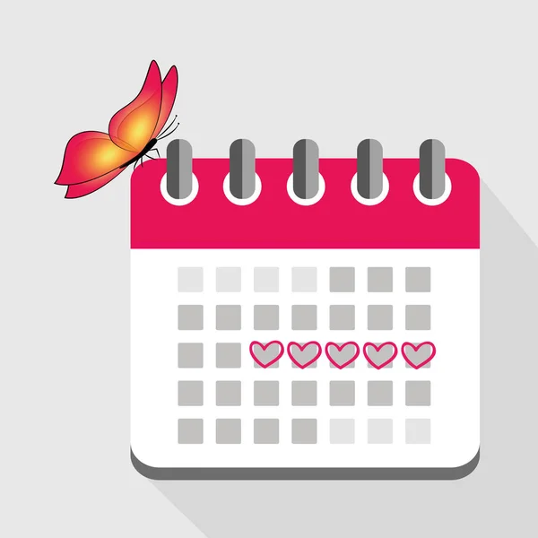 Calendario de menstruación con corazones rosados y mariposa — Archivo Imágenes Vectoriales