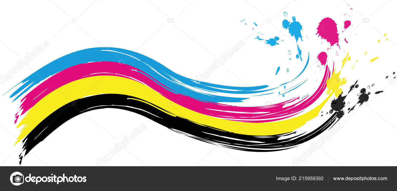 Cmyk 印刷彩色波浪与彩色飞溅的图解图库矢量图©krissikunterbunt 215959392, image size:1600x771