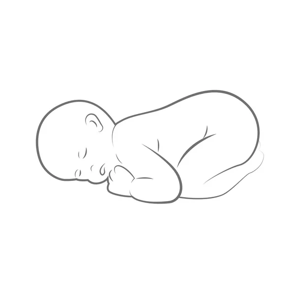 Recién nacido bebé está durmiendo línea dibujo outlline — Vector de stock