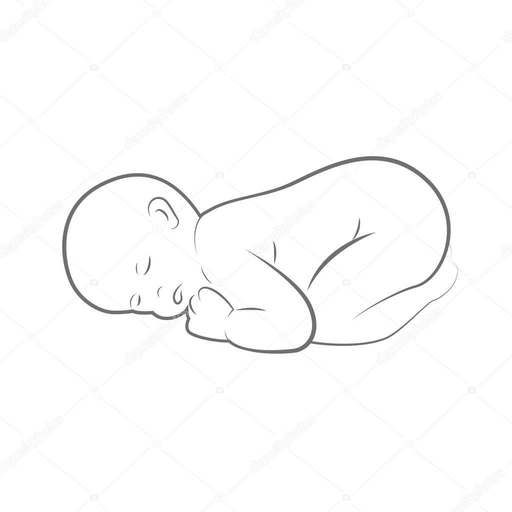 New born baby is sleeping line drawing outlline vector illustration EPS10