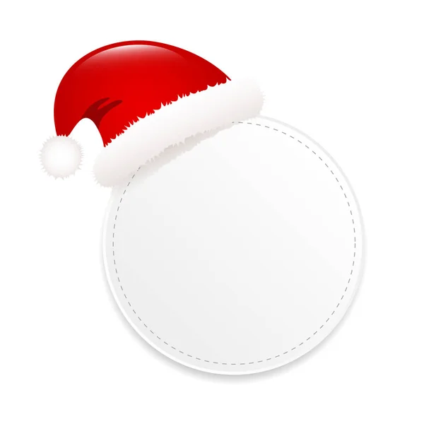 白い背景に分離されたサンタ クロースの帽子を持つ空白の円形のギフト タグ — ストックベクタ