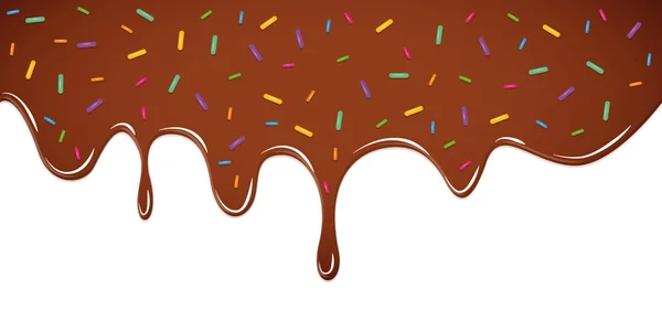 Słodka czekolada topnienia glazury pączek z kolorowe kropi — Wektor stockowy