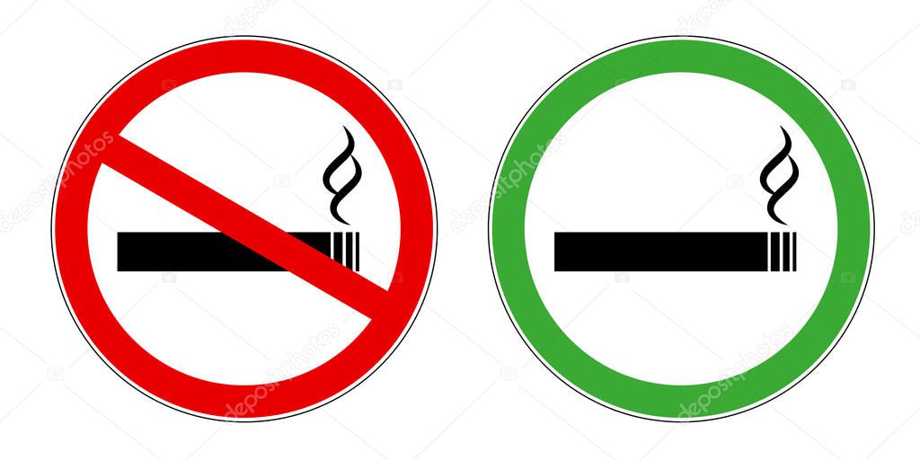 smoking area and no smoking area red and green sign symbol for public areas allowed and forbidden