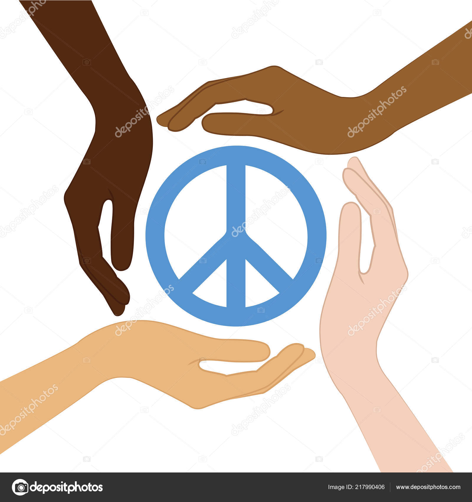Friedenssymbol inmitten menschlicher Hände verschiedene Hautfarben  Stock-Vektorbild von ©krissikunterbunt 217990406, image size:1600x1700