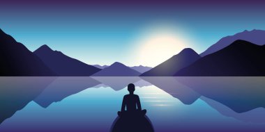 kişi zevk dağ manzaralı gölde sessizlik dusk içinde