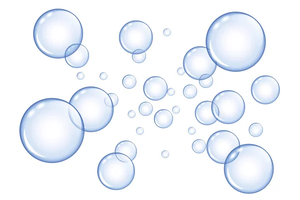 Blue soap bubbles on white background — Stock Vector