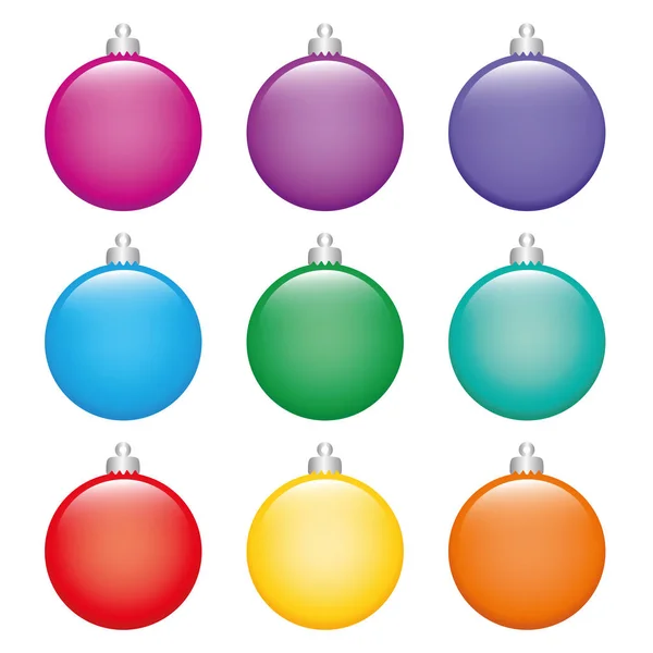 Uppsättning färgglada julgran bollar på vit bakgrund — Stock vektor