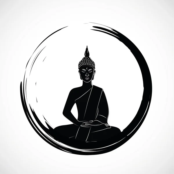 Círculo zen com meditação buda silhueta — Vetor de Stock