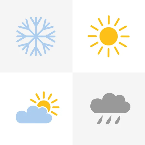 Weerpictogrammen instellen met sneeuwvlok zon wolken en regen — Stockvector