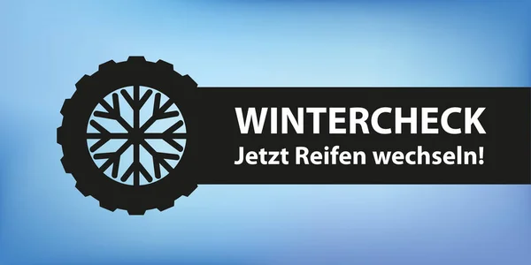 Wintercheck Autoreifen mit Schneeflockenbanner — Stockvektor