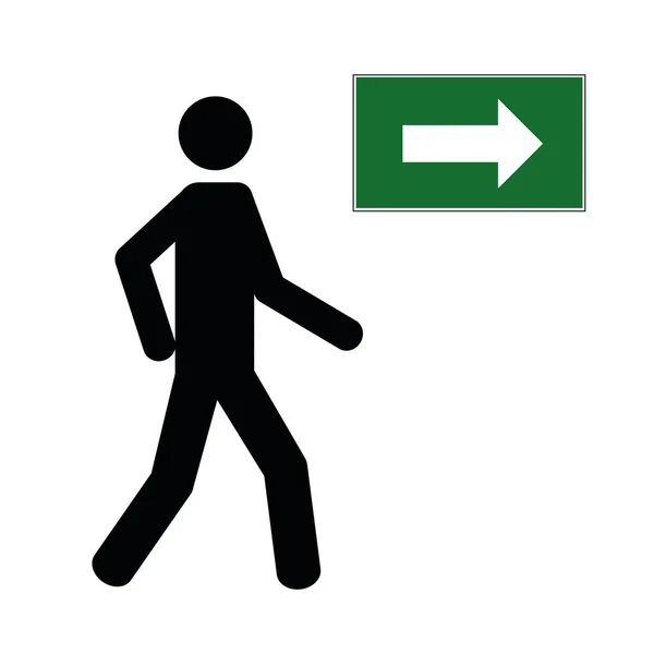緑の矢印と足アイコン歩行者ピクトグラムで歩く、人 — ストックベクタ
