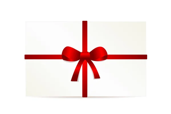 Tarjeta de regalo blanca con un lazo rojo aislado sobre fondo blanco — Vector de stock