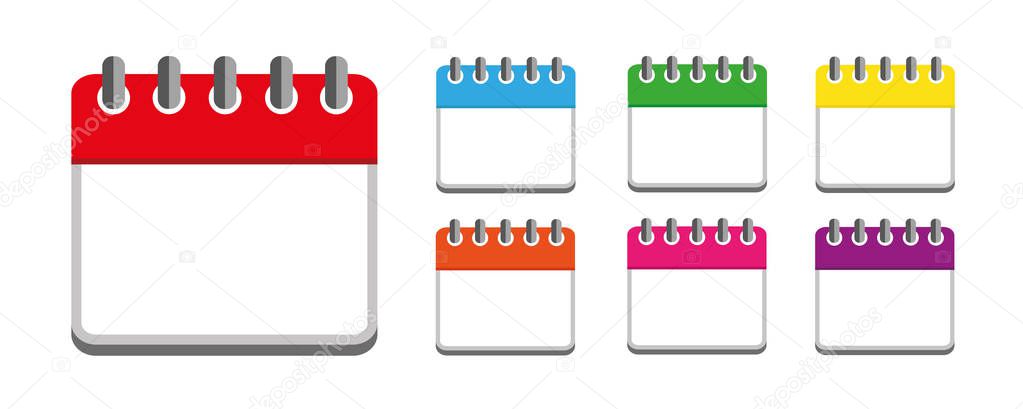 calendar colorful set icon week isolated on white background