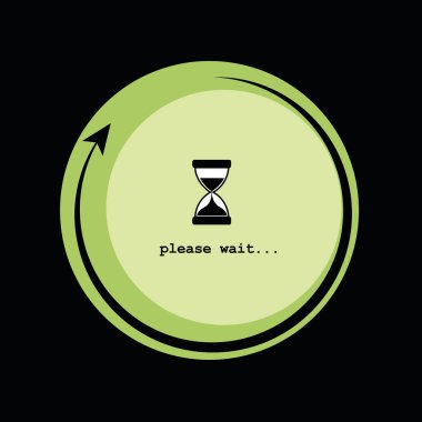 loading please wait infographic with hourglass in a green circle clipart