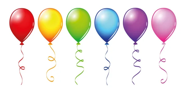 Conjunto de globos de colores en colores arcoíris aislados sobre fondo blanco — Vector de stock