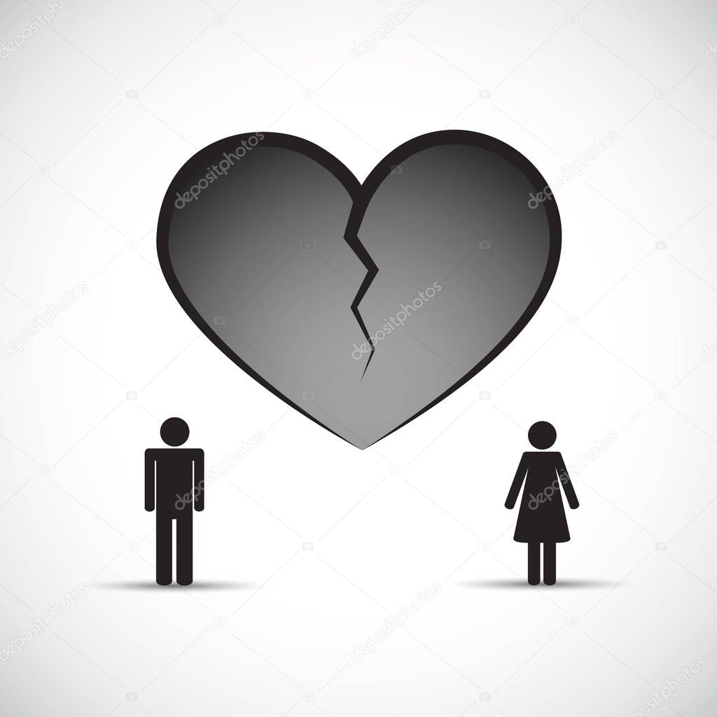 divorce heartache concept broken heart with man and woman