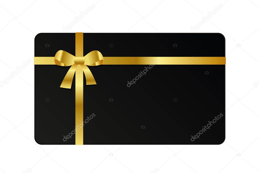 black gift card with golden bow ribbon