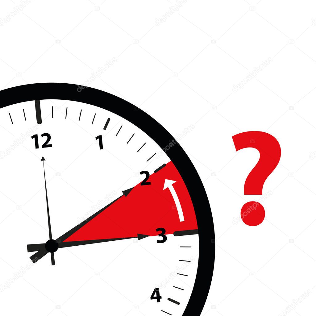 clock time zone change icon image with red question mark