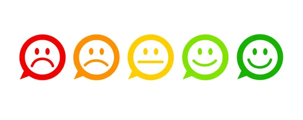 Avaliação feedback satisfação em forma de emoções excelente bom normal ruim bolha de fala horrível — Vetor de Stock